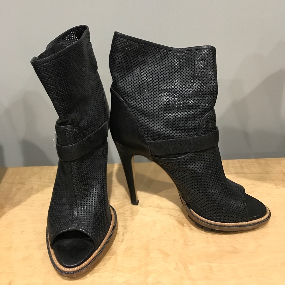 Belstaff Black Perforated Peep-Toe Ankle Booties